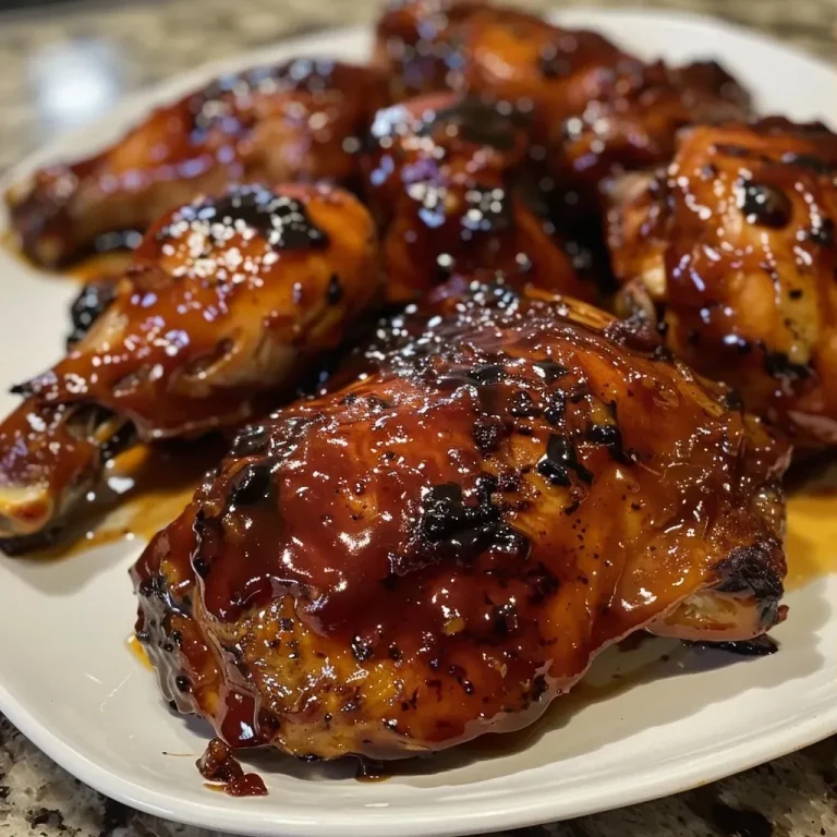 ['Close-up of golden-brown Crock Pot BBQ chicken with glistening sauce.', 'Juicy BBQ chicken breast coated in a rich brown sugar bourbon glaze.', 'Side view of tender chicken pieces drenched in a flavorful barbecue sauce.', 'A serving of Crock Pot Brown Sugar Bourbon BBQ Chicken with herbs on top.']