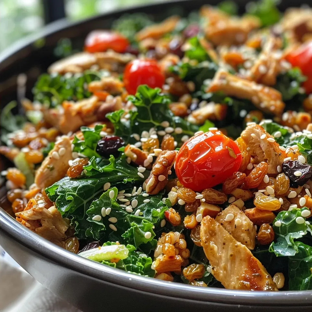 ['A vibrant bowl of Curried Wheat Berry Chicken Salad with colorful ingredients.', 'Close-up side view of a hearty chicken salad featuring wheat berries and fresh vegetables.', 'A tantalizing dish of Curried Wheat Berry Chicken Salad, showcasing cherry tomatoes and walnuts.', 'A detailed shot of Curried Wheat Berry Chicken Salad with a mix of greens and spices.']