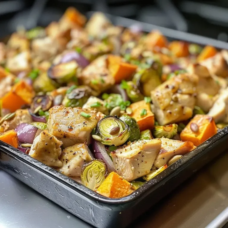 ['Close-up side view of a Harvest Chicken Casserole with visible sweet potatoes and cheese topping.', 'Juicy Harvest Chicken Casserole in a dish, showcasing layers of vegetables and chicken.', 'Close-up of a baked casserole featuring sweet potatoes, chicken, and melted cheddar cheese.', 'Detail of a Harvest Chicken Casserole served with cranberries and pepitas on top.']