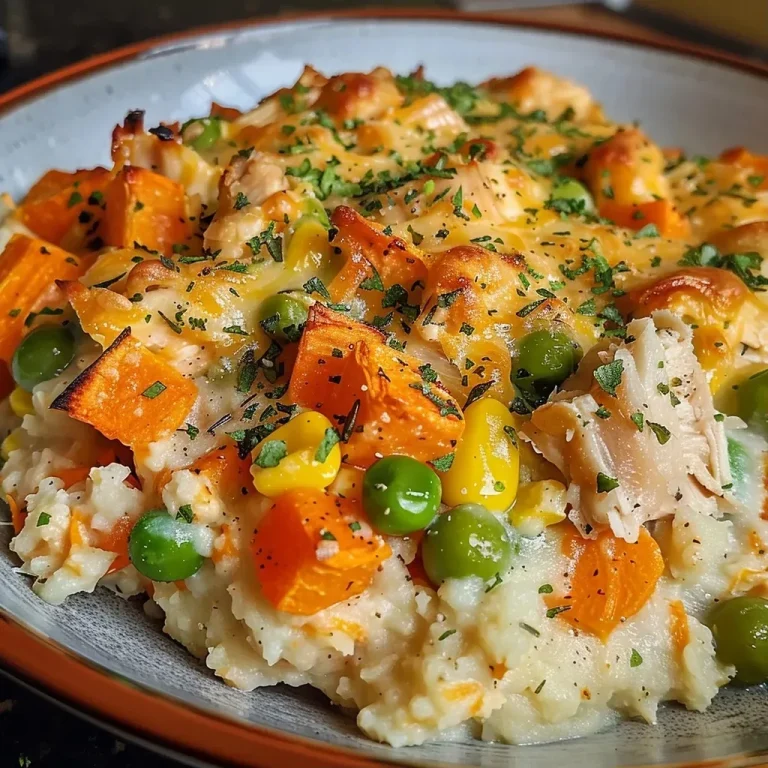 ['Close-up of a juicy chicken pot pie made with sweet potatoes.', 'Side view of a delicious high-protein chicken pot pie featuring sweet potatoes.', 'A vibrant and hearty chicken pot pie incorporating sweet potatoes and mixed vegetables.', 'Colorful chicken pot pie filled with diced chicken, sweet potatoes, and vegetables.']