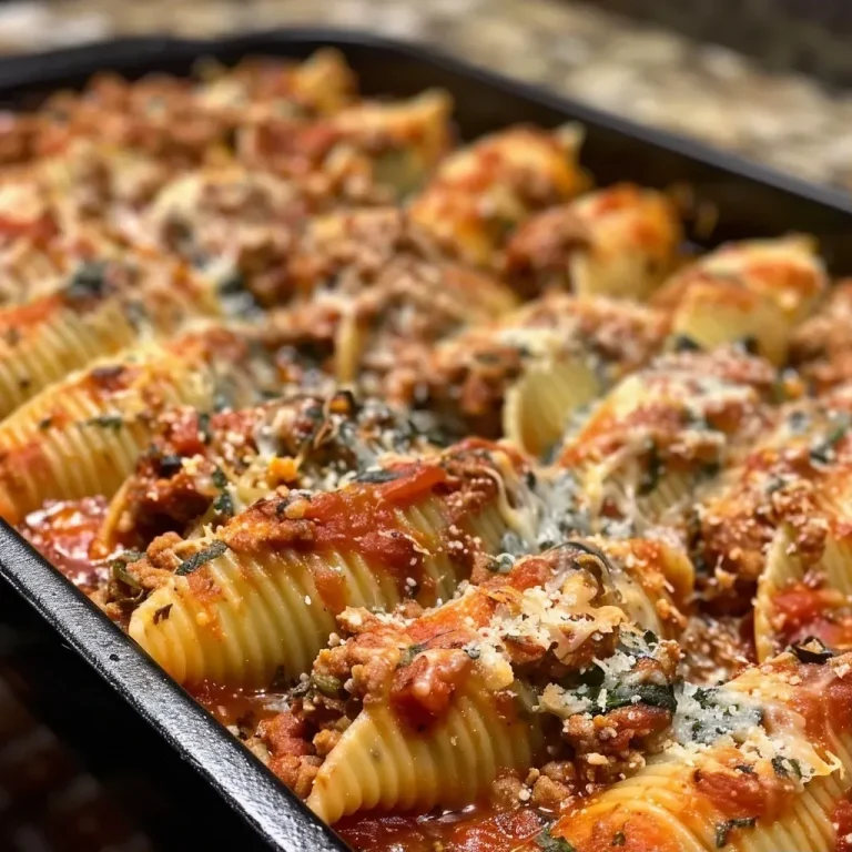 ['Close-up view of high protein stuffed shells topped with melted cheese and marinara sauce.', 'Juicy stuffed pasta shells filled with ricotta cheese and spinach, garnished with parmesan.', 'Side view of baked stuffed shells, showcasing the rich filling and vibrant sauce.', 'Delicious pasta shells filled with ground turkey and cheese, presented on a plate.']