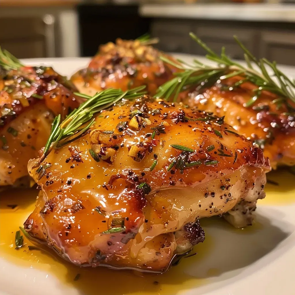 ['Close-up view of juicy Maple Dijon Chicken served with roasted butternut squash cubes.', 'Side view of Maple Dijon Chicken garnished with herbs and accompanied by golden butternut squash chunks.', 'Delicious Maple Dijon Chicken thighs presented with vibrant butternut squash on a white plate.', 'Appetizing Maple Dijon Chicken and butternut squash arrangement, highlighting textures and colors.']