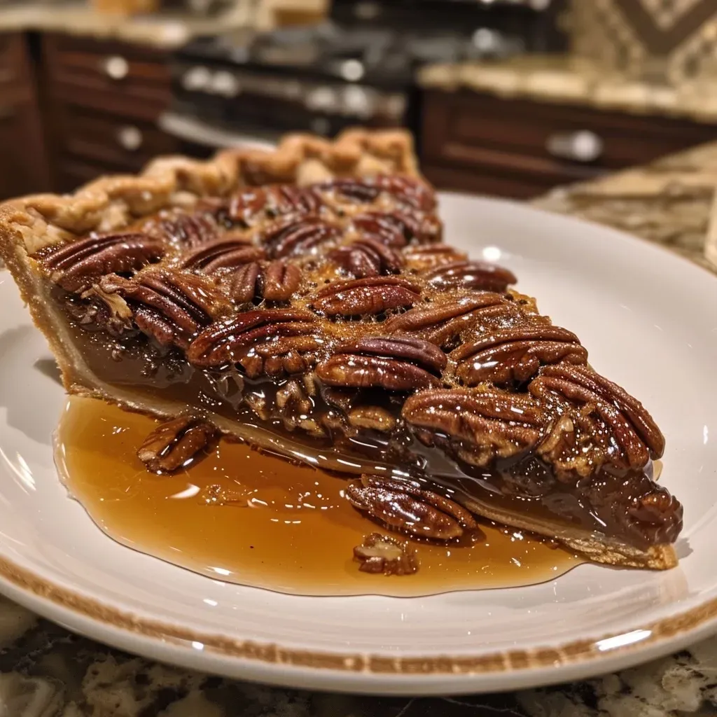 ['A close-up side view of a delicious maple pecan pie, showcasing its golden crust and rich filling.', 'A juicy maple pecan pie with a textured crust and shiny pecans on top, captured in detail.', 'Side view of a freshly baked maple pecan pie displaying a glistening layer of syrup and toasted nuts.', 'An appetizing slice of maple pecan pie highlighted by its buttery crust and vibrant pecans, photographed closely.']