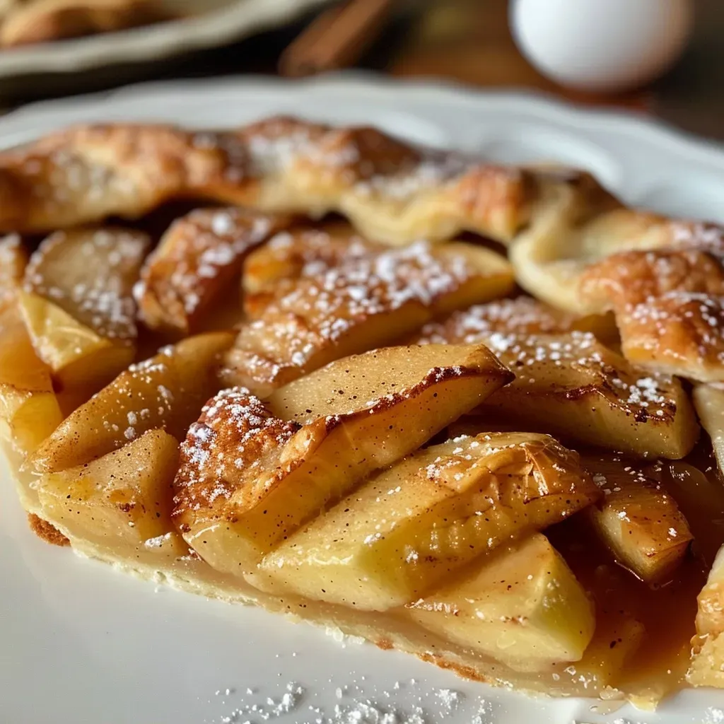 ['Rustic Honeycrisp apple galette with a golden, flaky crust and sliced apples.', 'Close-up view of a homemade Honeycrisp apple galette, showcasing juicy apples and a textured crust.', 'Side view of a delicious rustic apple galette, highlighting the vibrant apple slices and caramelized edges.', 'Juicy slices of Honeycrisp apples arranged in a rustic galette, with a warm golden-brown crust.']
