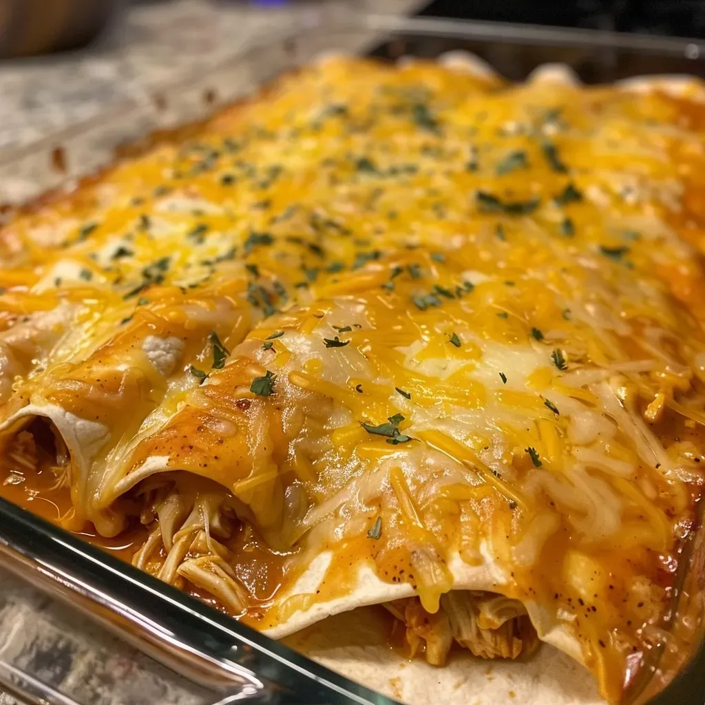 ['Close-up view of shredded chicken enchiladas topped with sour cream sauce and cheese.', 'Side angle shot of enchiladas filled with shredded chicken and garnished with green chiles.', 'Delicious shredded chicken enchiladas, drizzled with creamy sour cream sauce and melted cheese.', 'A tempting plate of shredded chicken enchiladas, revealing tender chicken and a smooth white sauce.']