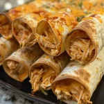 ['Close-up of crispy Easy Chicken Taquitos filled with shredded chicken and cheese.', 'Side view of golden-brown Easy Chicken Taquitos on a plate, garnished with fresh ingredients.', 'Juicy chicken taquitos stacked, showcasing their crunchy texture and cheesy filling.', 'Appetizing Easy Chicken Taquitos, fried until crispy and ready to be enjoyed.']