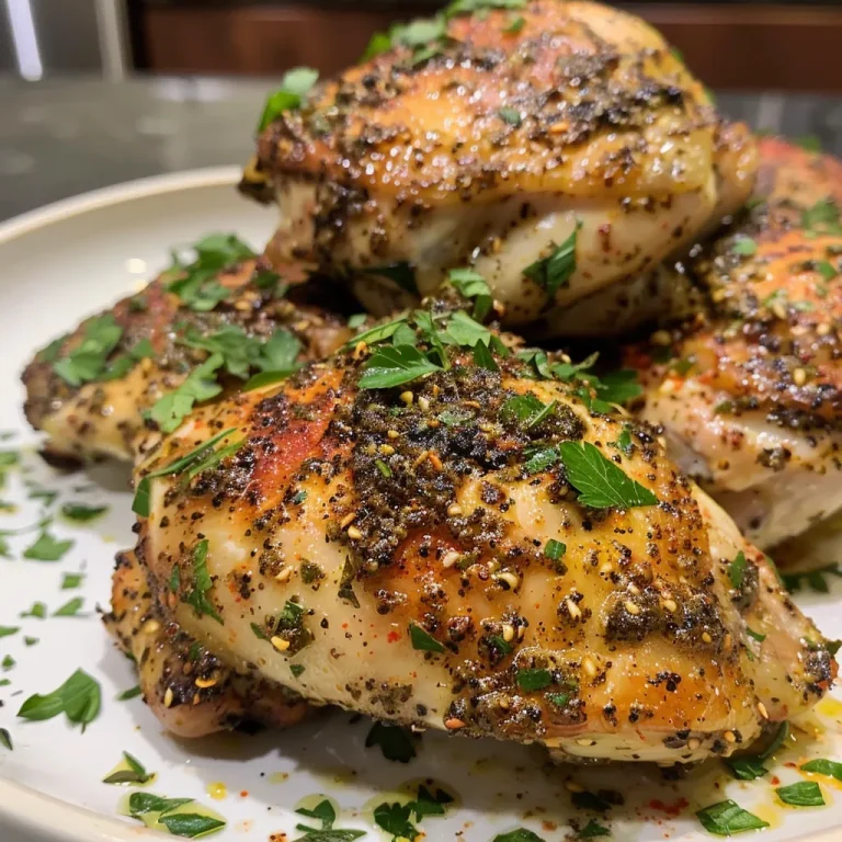 ['Juicy Zaatar Yogurt Chicken on a plate, garnished with fresh parsley.', 'Close-up view of marinated Zaatar Yogurt Chicken with a creamy texture.', 'Side view of tender chicken pieces coated in zesty yogurt and zaatar.', 'Succulent chicken breasts infused with zaatar seasoning alongside fresh herbs.']