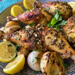 ['Juicy Zaatar Chicken with crispy skin and garnished with parsley and almonds.', 'Close-up view of Zaatar Chicken, showcasing its golden-brown color and spices.', 'Succulent pieces of Zaatar Chicken arranged on a plate with roasted garlic and onions.', 'Sliced Zaatar Chicken displaying the tender meat and zesty seasoning.']