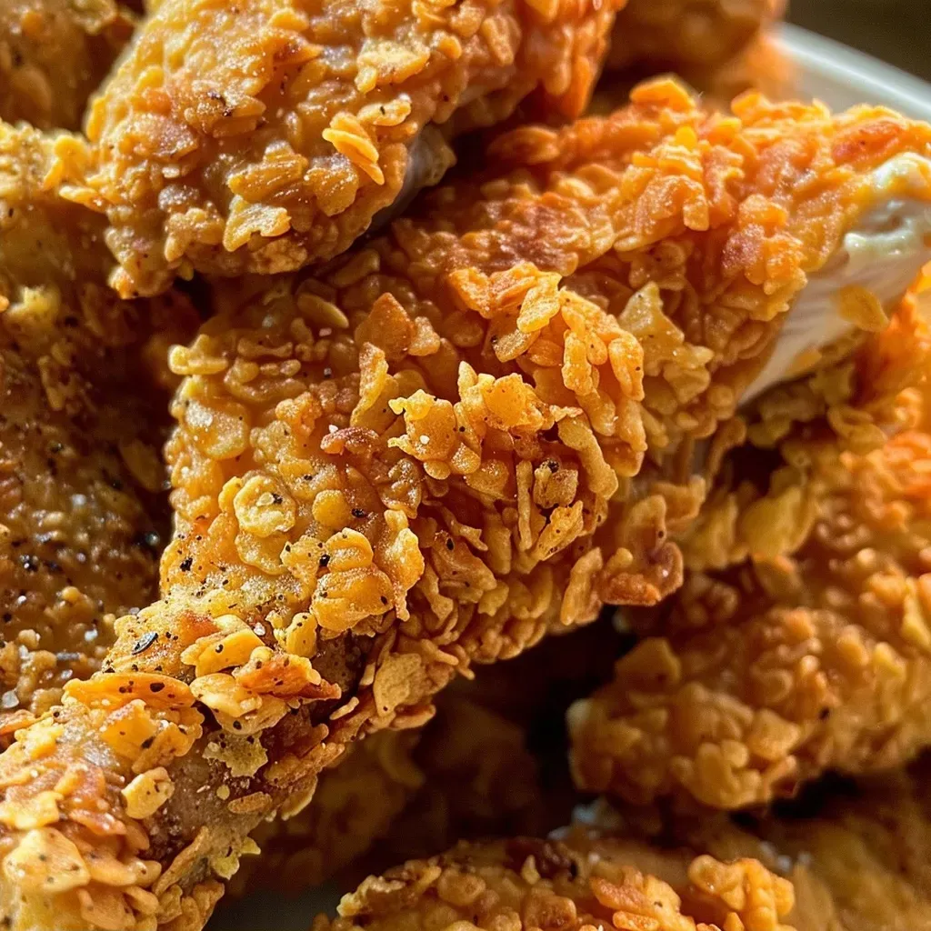 Side view of crispy Cornflake Fried Chicken showcasing its crunchy coating.