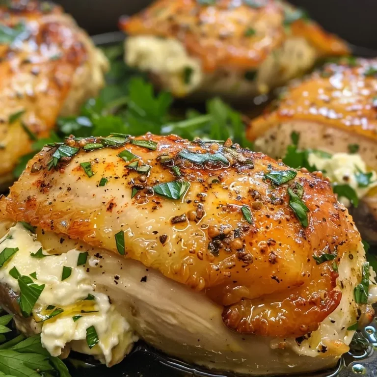 Juicy cream cheese stuffed chicken breast with herbs visible inside.