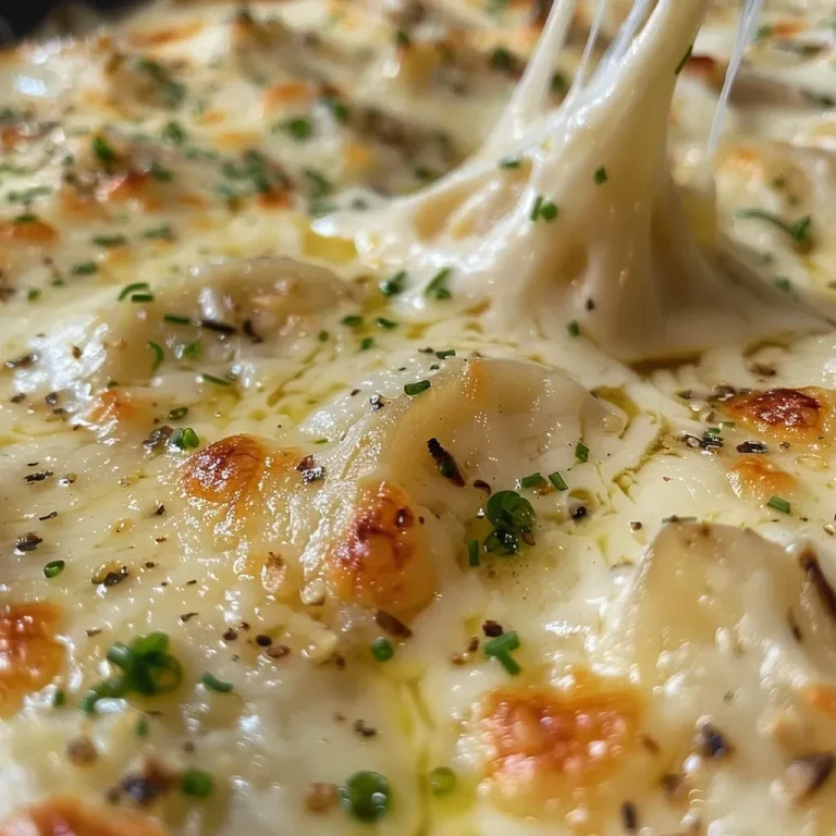 Close-up side view of a creamy garlic parmesan sauce in a white bowl.
