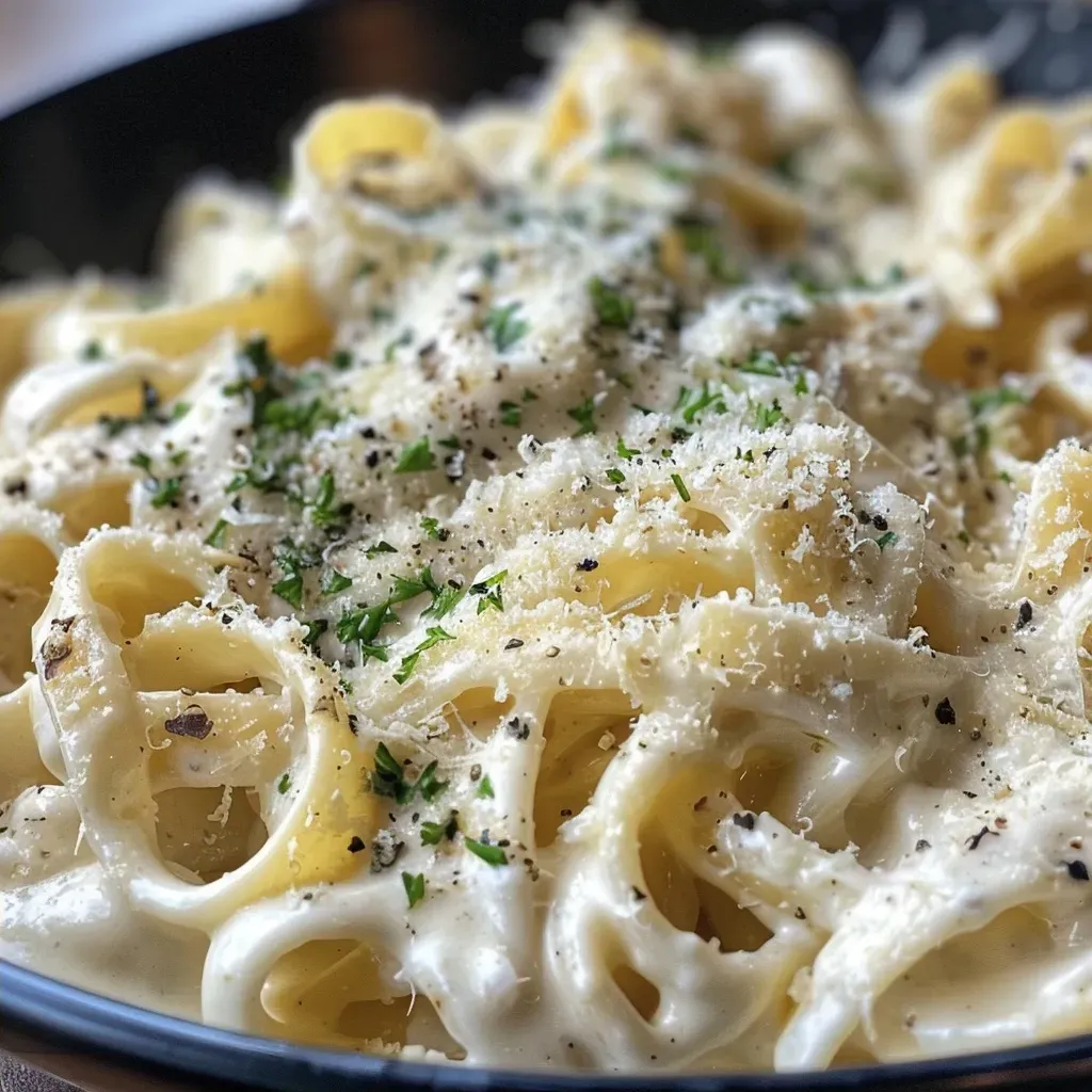Rich and luscious garlic parmesan sauce captured from the side, showcasing its texture.