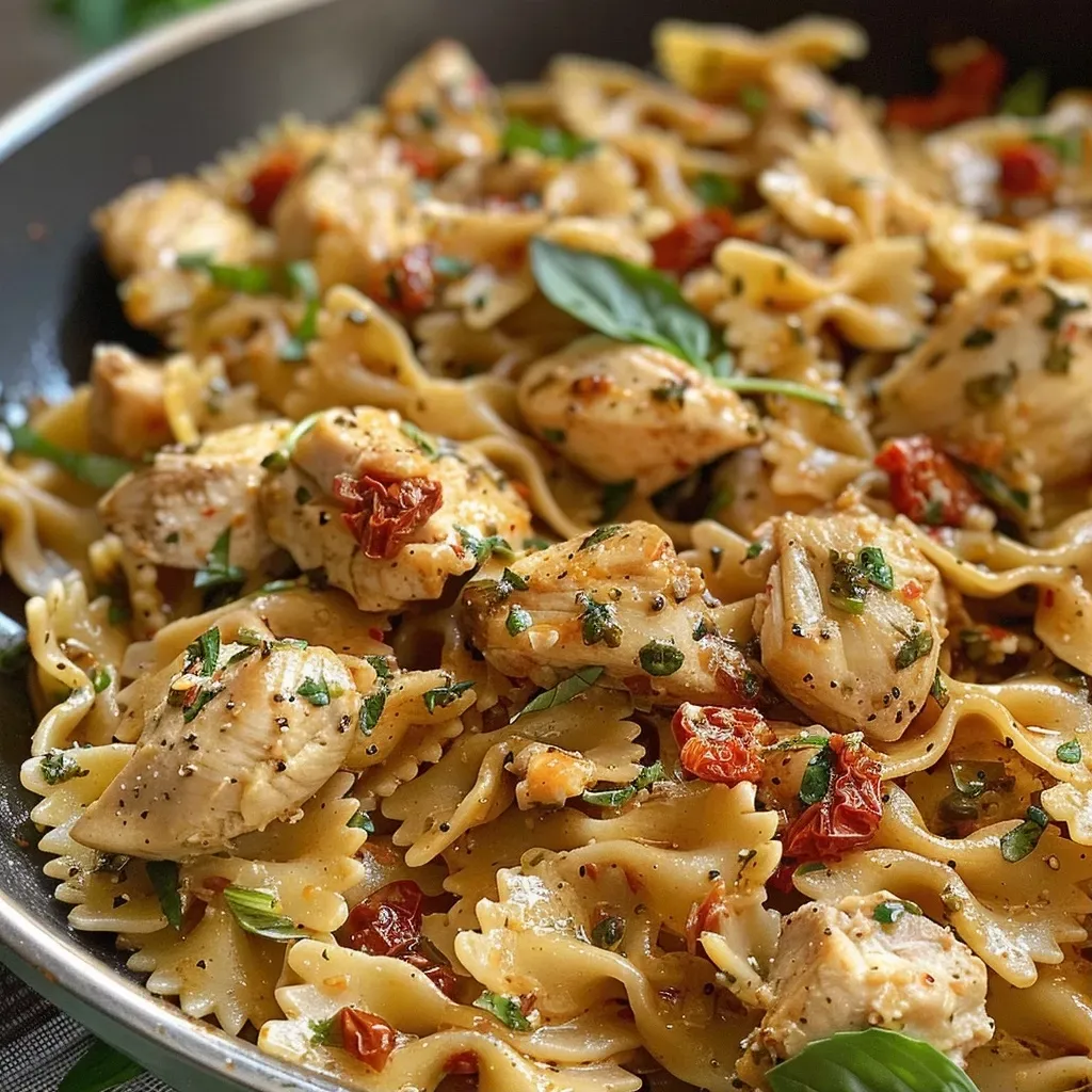 Close-up view of juicy Marry Me Chicken topped with cottage cheese sauce and garnished with fresh basil.