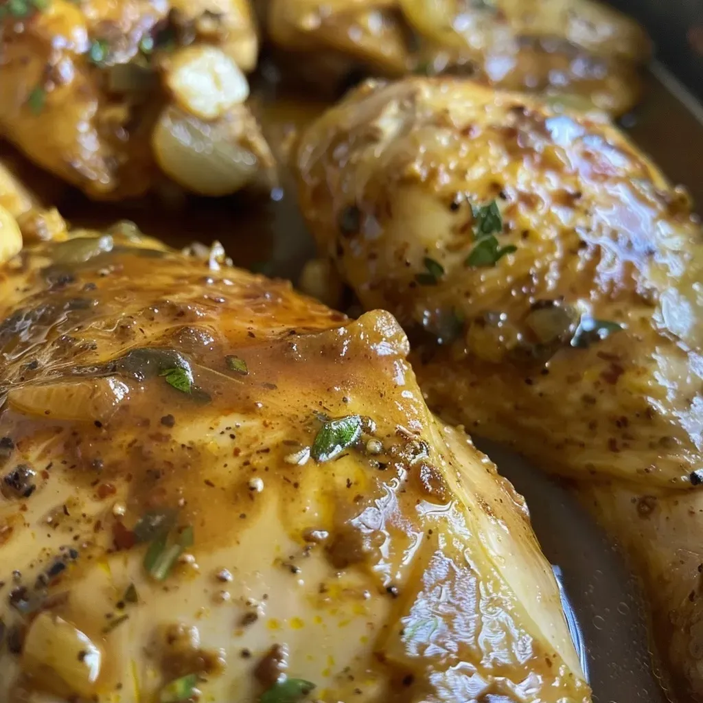 Side view of tender chicken breast seasoned and ready to serve.